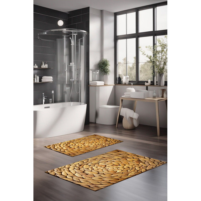 Eakly Luxury Bathmat Set (2 Pieces), 100% Polyester, 16.0 x 23.6 inches & 23.6 x 39.4 inches | Non-Slip Antibacterial Design, 0.3 in Pile Height | Machine Washable, Durable & Easy to Clean | Ideal for Bathroom Décor