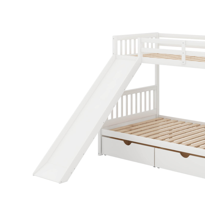 Twin Over Full Bunk Bed With Drawers, White