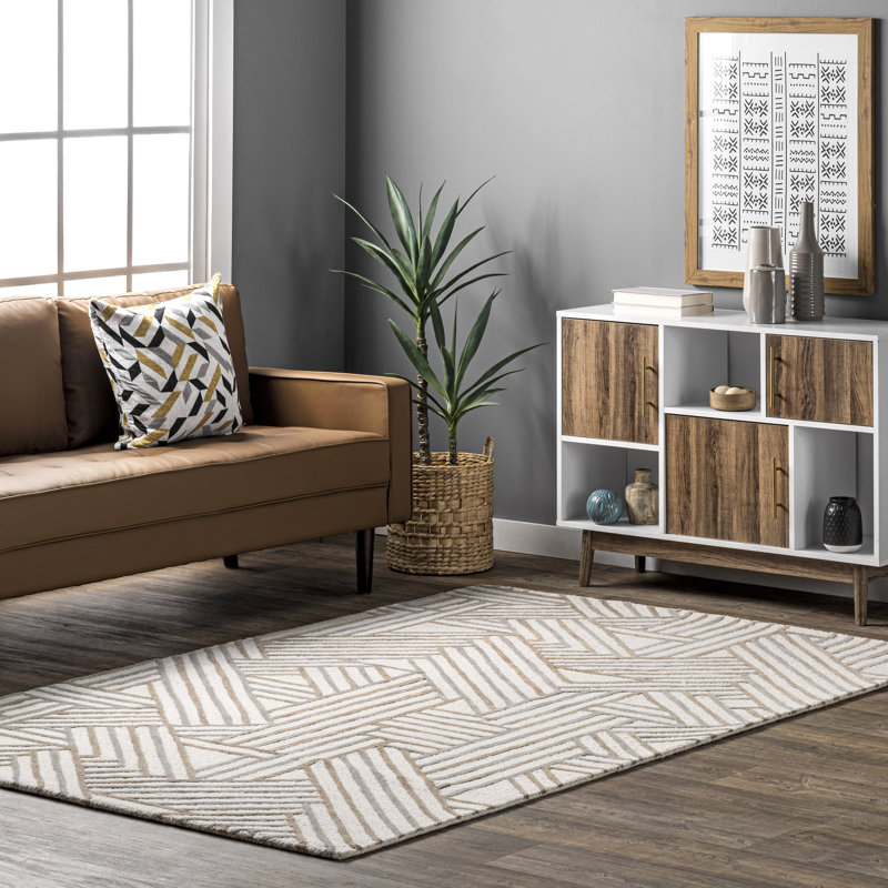 Haki Wool Geometric Indoor Rug, Rectangle 8' x 10'