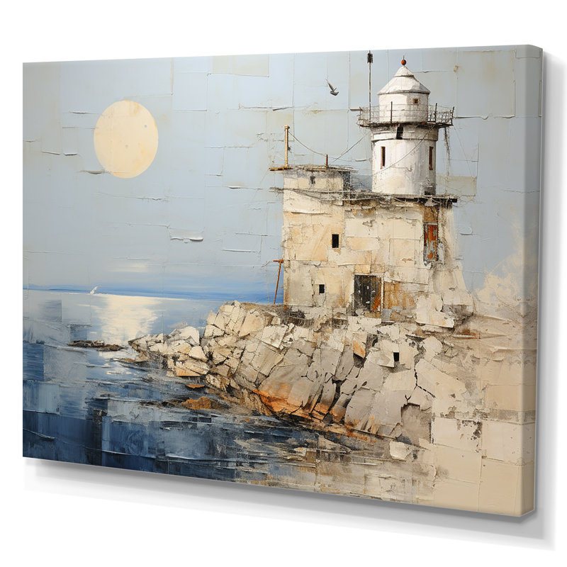 Minimal Gray Light House Horizon - art mural de phare côtier, H 30 po x l 40 po x P 1,5 po, Toile tendue