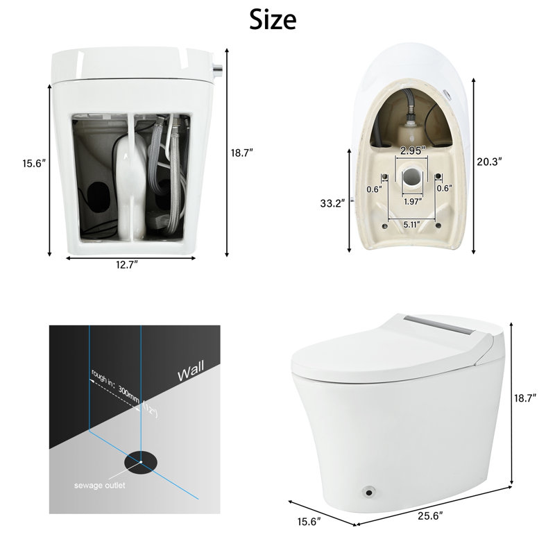 Smart Toilet With Built-in Heated Seatwhite Nightlightknob Controls
