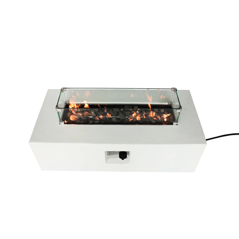 Table rectangulaire pour foyer d'extérieur au propane en béton armé avec 60 000 (56 po), pare-flammes en verre trempé, sans assemblage, siège de patio fabriqué en béton, 50 000 (42 po), pour