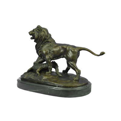 VINTAGE ART DECO LION ATTACKING CROCODILE BRONZE STATUE SCULPTURE FREE SHIPPING