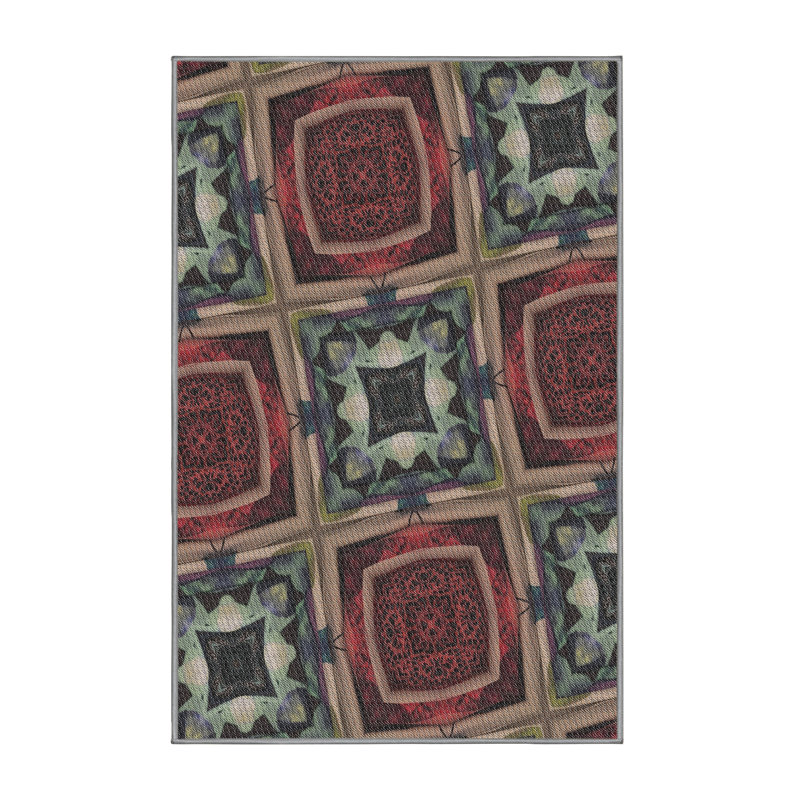 Tapis rouge / bleu Power Loom, Rectangle 5 pi x 8 pi