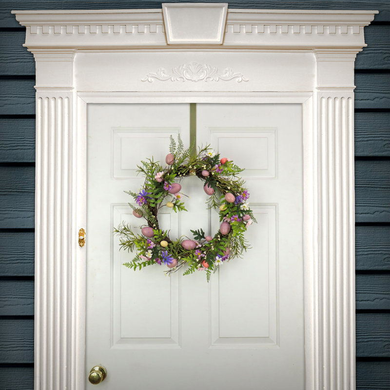 Couronne de Pâques décorative artificielle avec œufs pastel, fleurs, intérieur ou extérieur couvert, décoration de Pâques