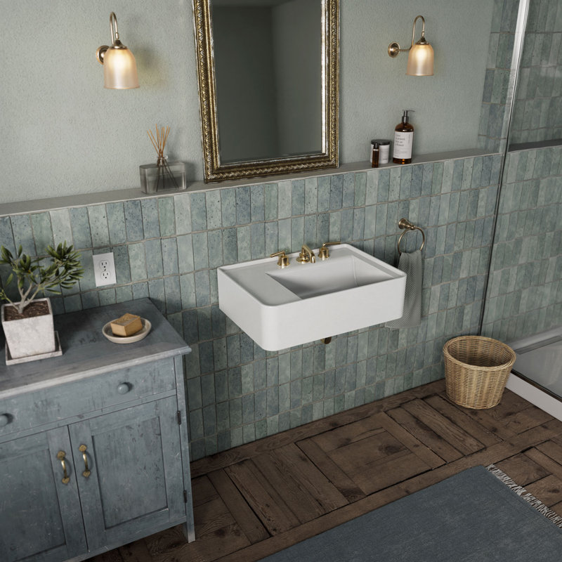 Lavabo mural rectangulaire de 30 po avec perçage de robinet et drain central arrière de la collection Whitehaus, Simple