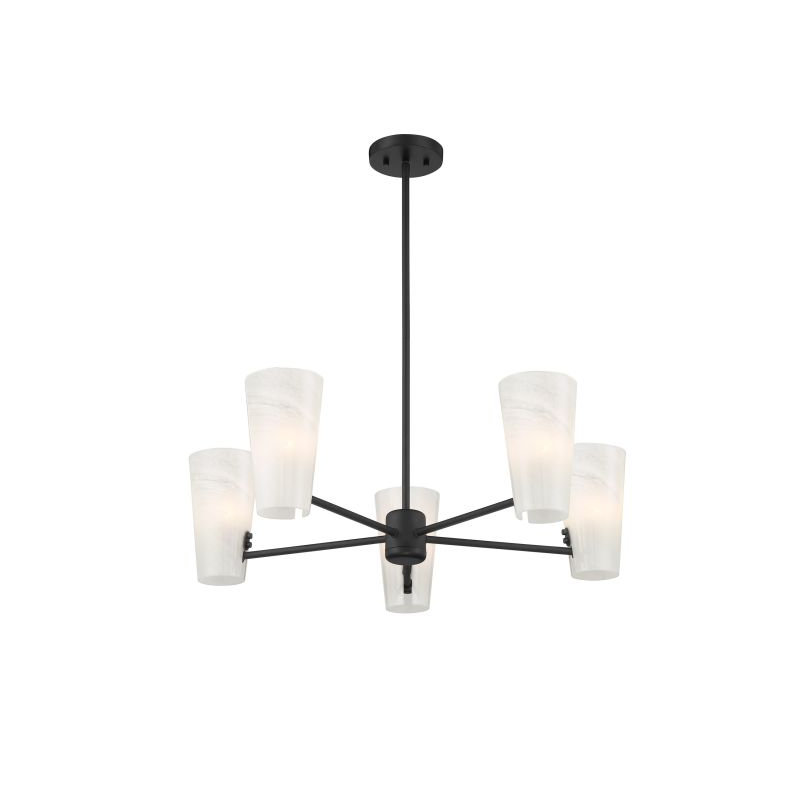 Lustre 5 lumières Meridian, Noir mat, E12/candélabre, Oui