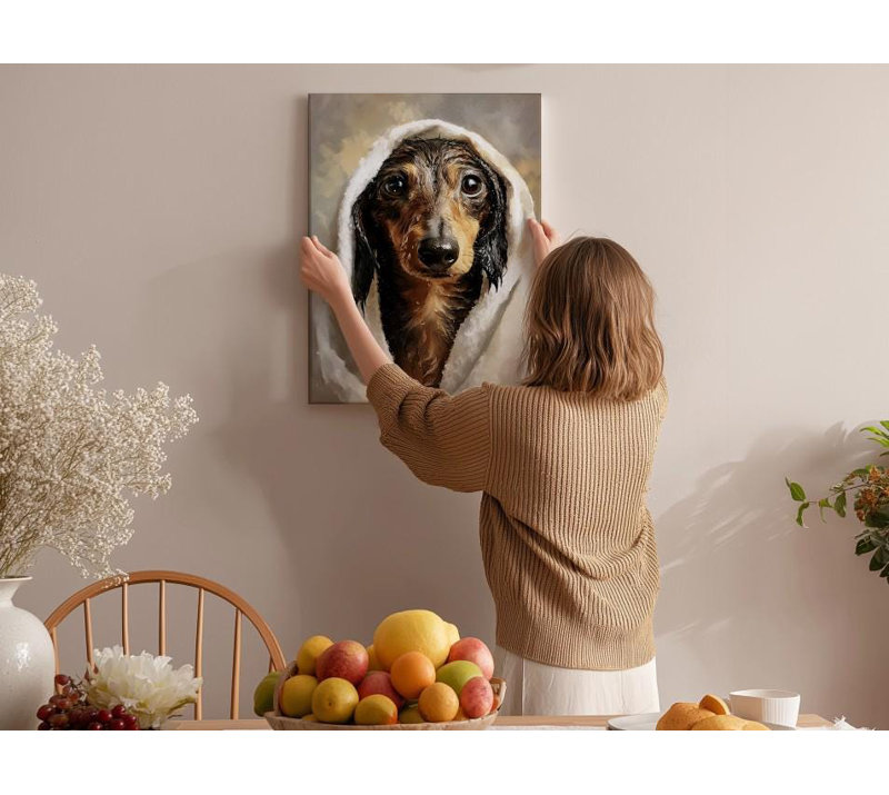 Drôle de teckel, art animalier victorien, H 45 po x l 30 po