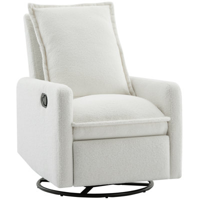 Swivel Rocker Recliner Chair, Glider Rocker Recliner, Rocking Chair Nursery for Living Room Bedroom Apartment,Teddy Fleece,White (Old SKU: N701P204798K)