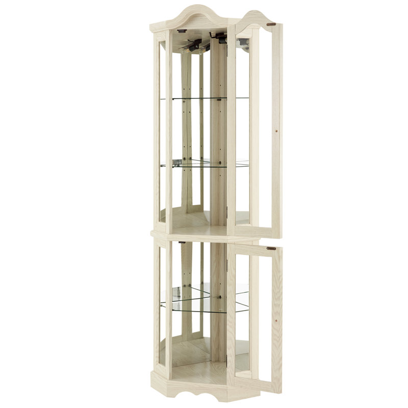 Vitrine de coin lumineuse en blanc, 4 tablettes réglables en verre trempé, poignées exquises, mécanisme d'ouverture par pression, convient au salon vitrine blanc avec portes et charnières amovibles,