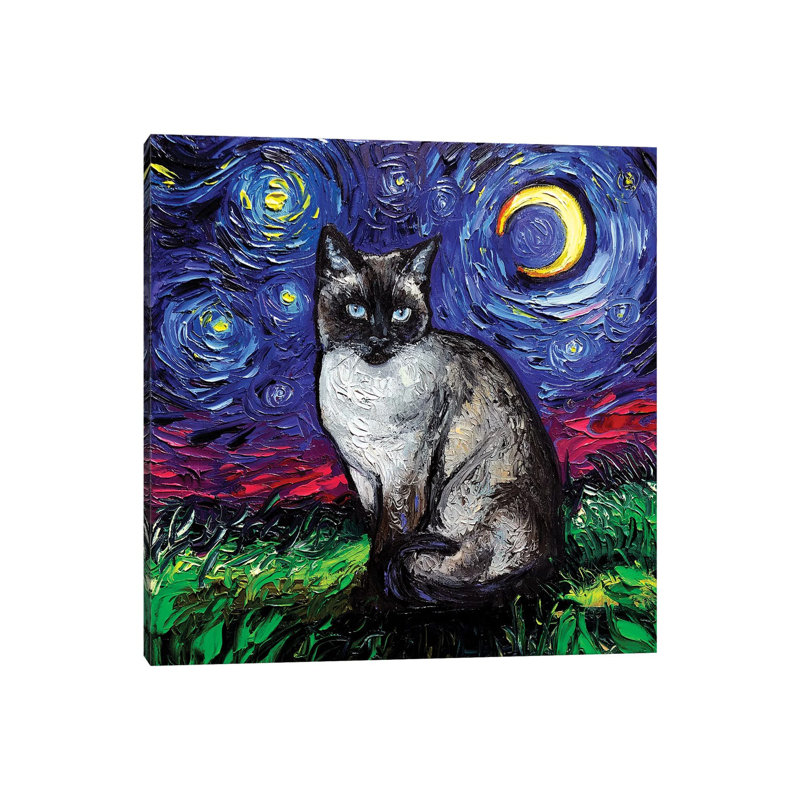 Reproduction d’art, "Siamese Night" par aja Trèves, Toile tendue, Pas de tapis, H 26 po x l 26 po x P 1,5 po
