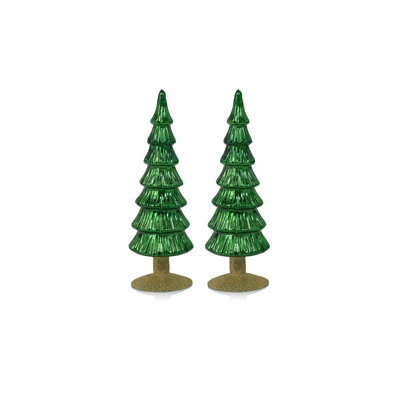 Arbre en verre vert clair Merrigan sur base à paillettes dorées, ensemble de 2