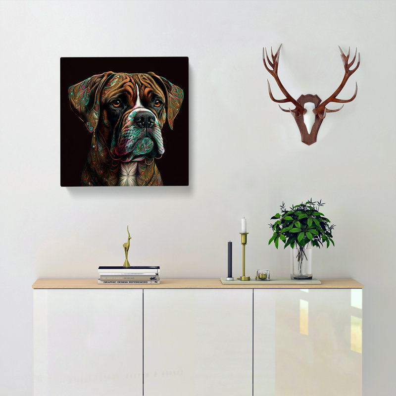 Boxer Dog Paisley - Wrapped Canvas - Framed Print, 35cm H x 35cm W x 3cm D