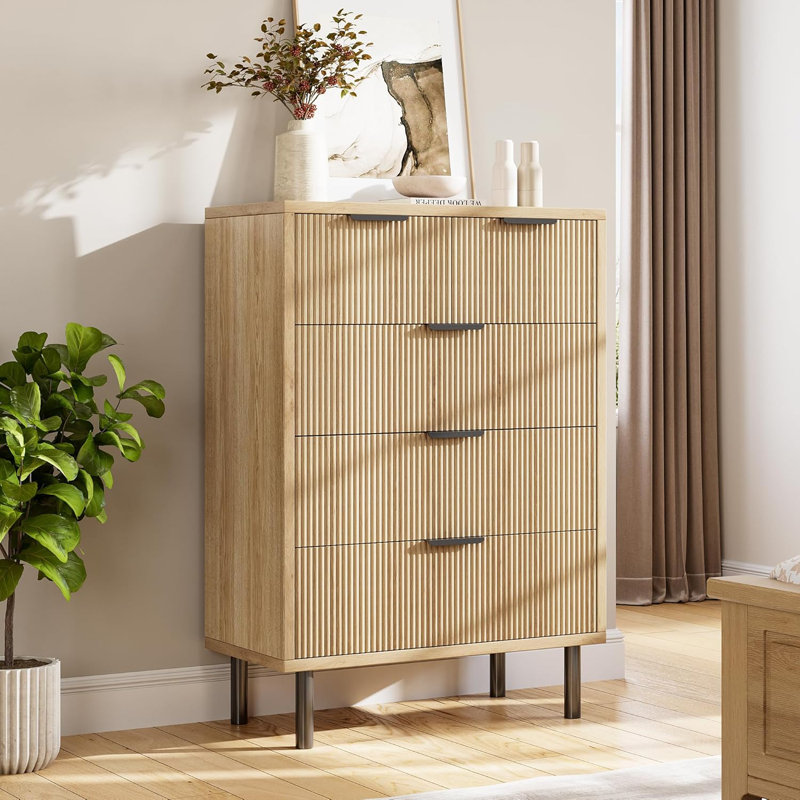 37.4" Tall Fluted 5-Drawer Dresser, Wood Chest with Metal Legs for Entryway
