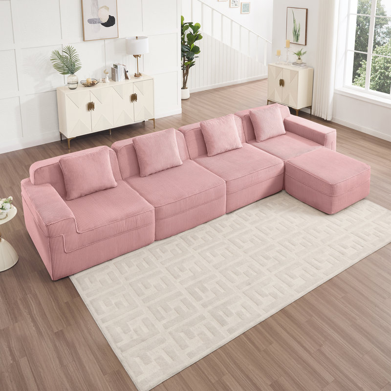 Canapé modulaire Cloud avec assise profonde, Velours côtelé rose