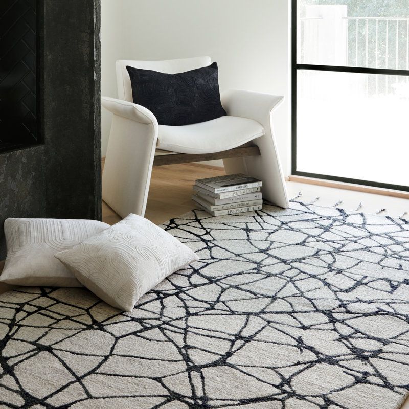 Ivory Abstract Tufted Wool 9' x 12' Handmade Area Rug