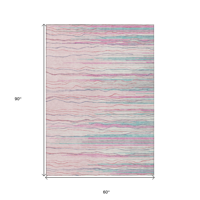 Tapis intérieur lavable rayé rose 5 pi x 8 pi