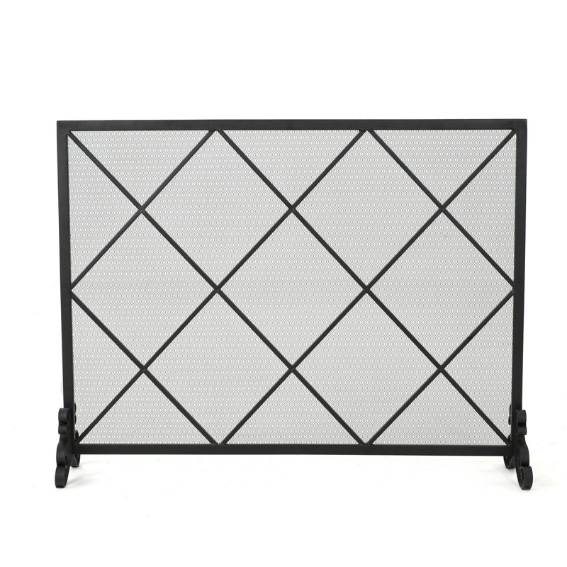 Hayden Black Iron Single Panel Fireplace Screen with Mesh