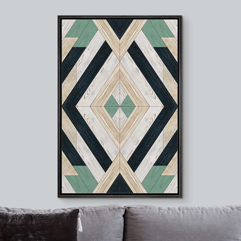 Vert, blanc et insigne de diamant noir - reproduction sur toile, Noir, L 24 po x H 36 po