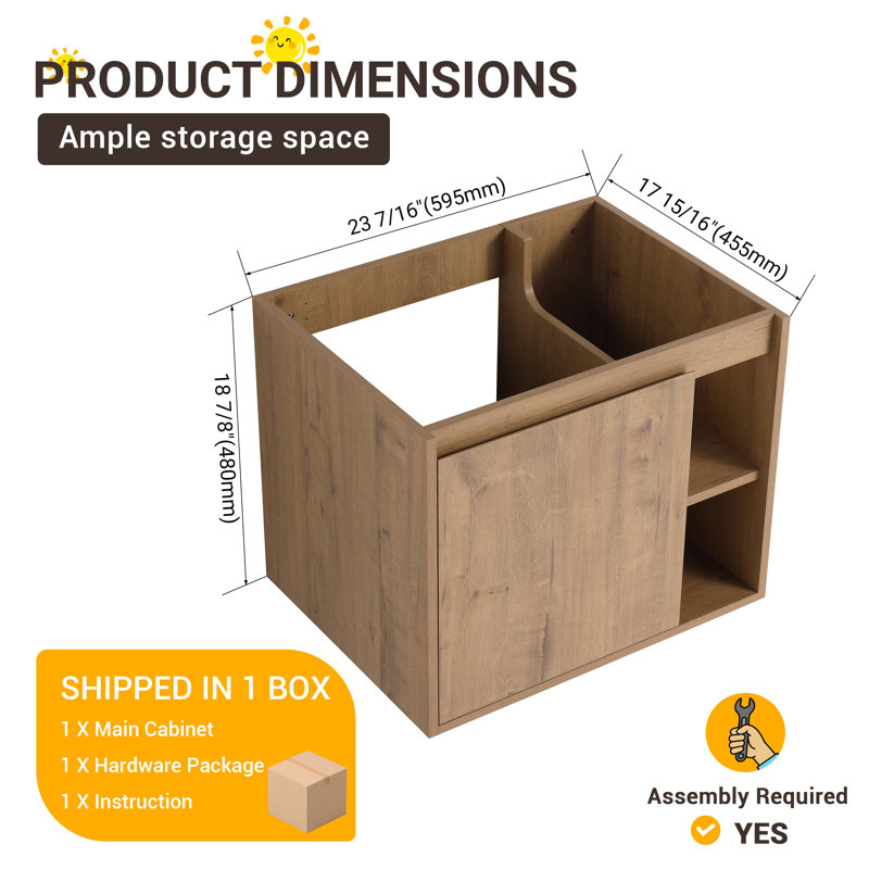Base de meuble-lavabo mural 24 "avec 1 porte et 1 tablette