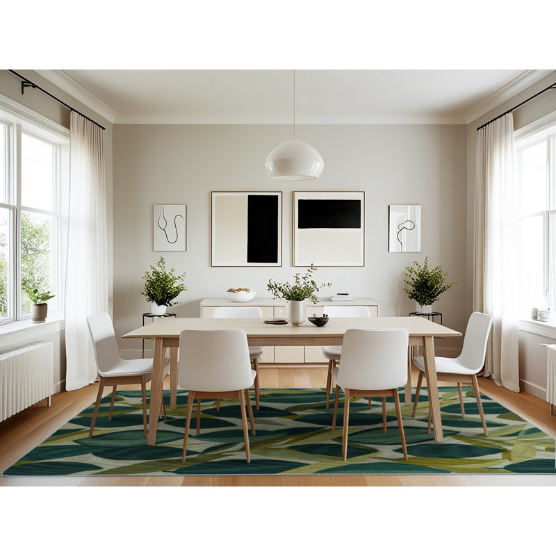 Machine Washable Botanical Blue Area Rug, Rectangle 7' x 10'
