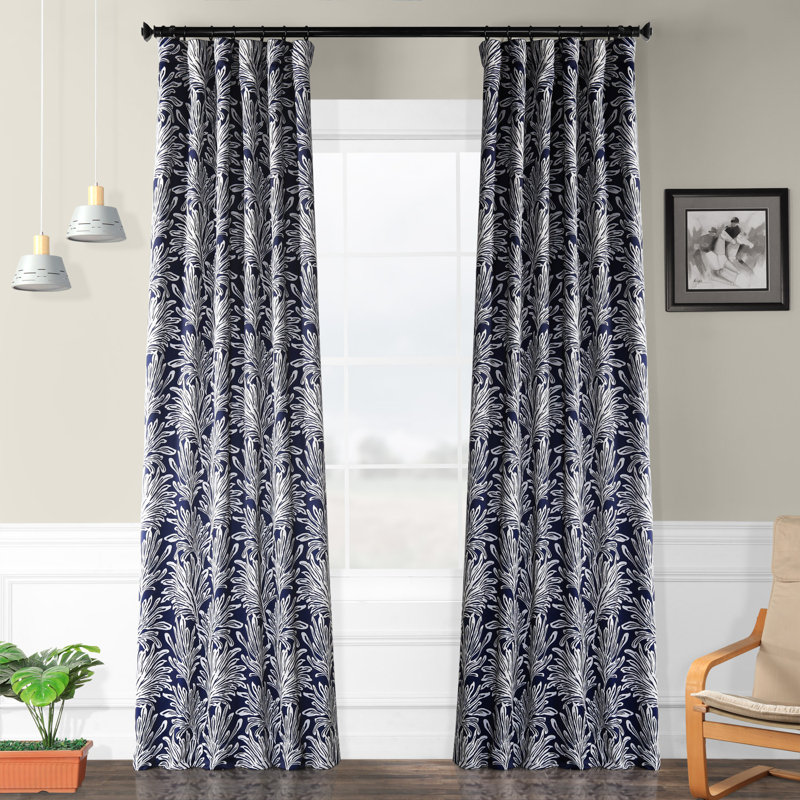 Gladwyn Printed Room Darkening Curtains for Bedroom & Living Room Curtains - Single Panel Drapes, 50"W x 84"L, Flora Navy