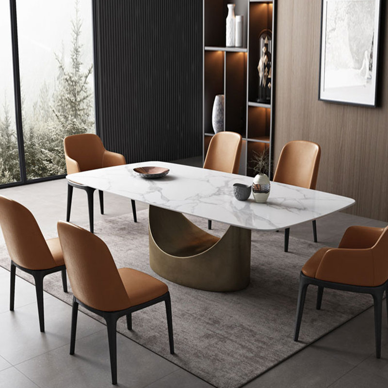  Modern Dining Table with Rectangular Sintered Stone Tabletop, Carbon Steel Leg, White,  35.43" D x 62.99" L