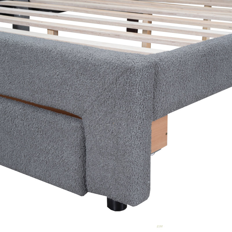 Upholstered Bed Frame With LED Lights, Modern Upholstered Princess Bed With Crown Headboard (Bed), Gray, Queen