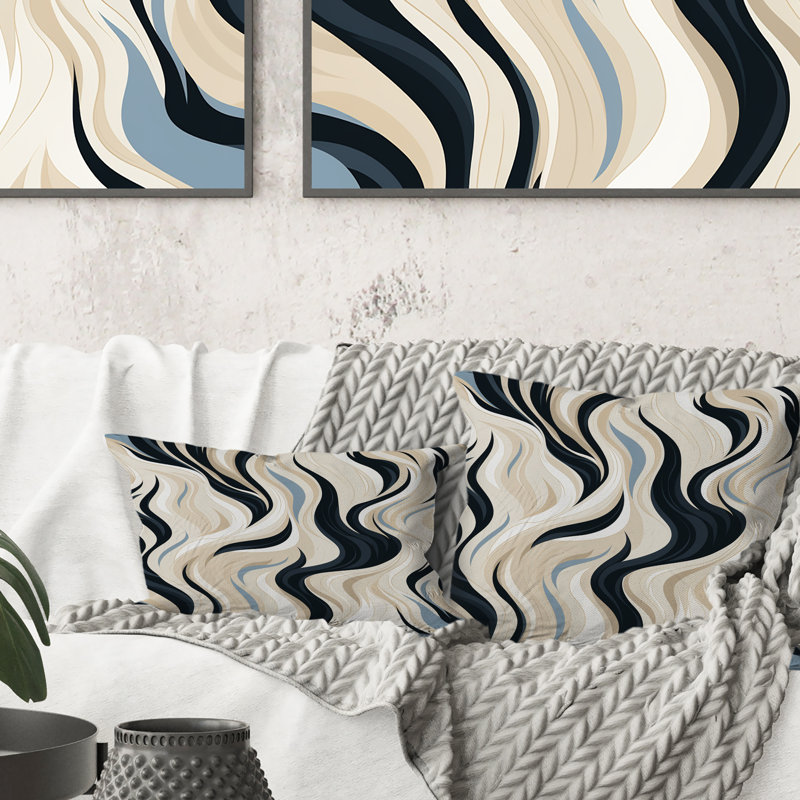 Coussin Black and Beige Esoteric Flow I - Printed, H 18 po x l 18 po