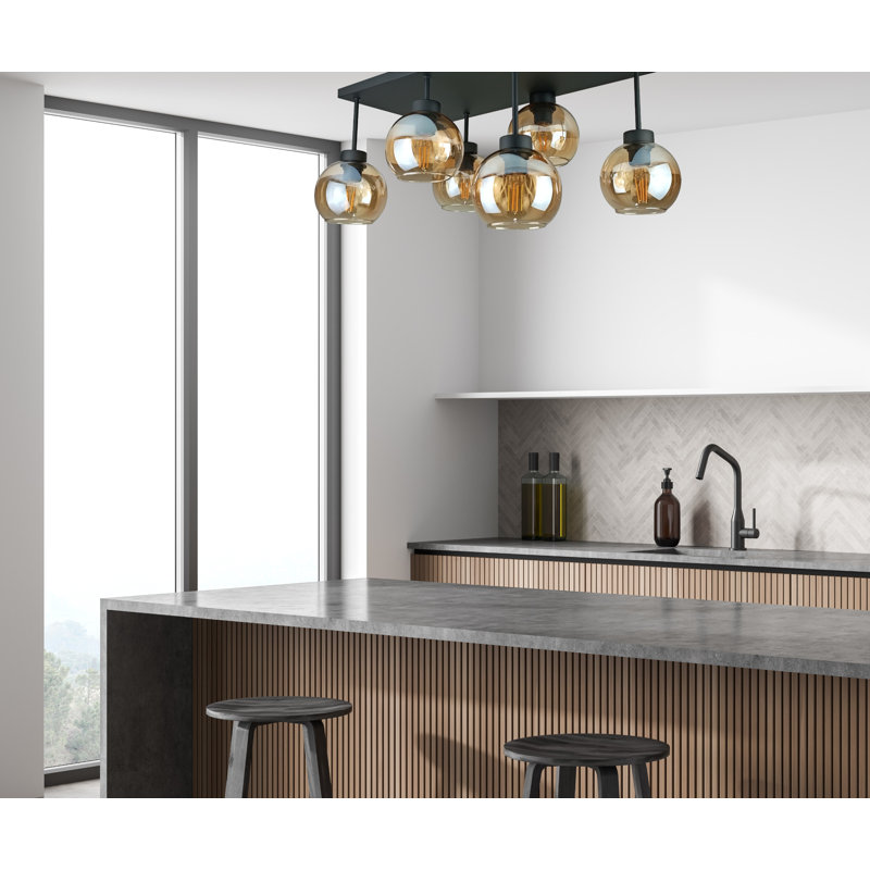Alexender Glass Semi Flush Mount, Black, Honey