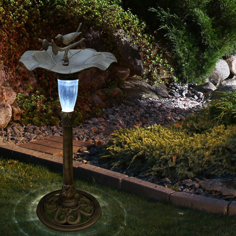 41" Gold Solar Birdbath with Birds and LED Light