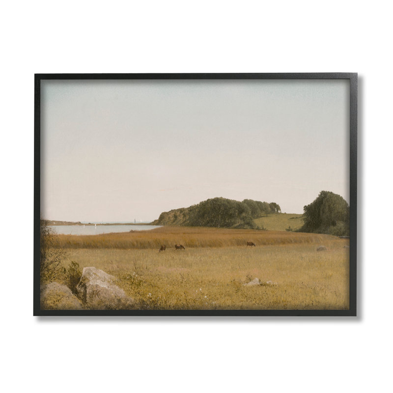 Vaches brouteuses de campagne encadrées sur bois par impression à lettres et doublées, Giclée encadrée noir minuit