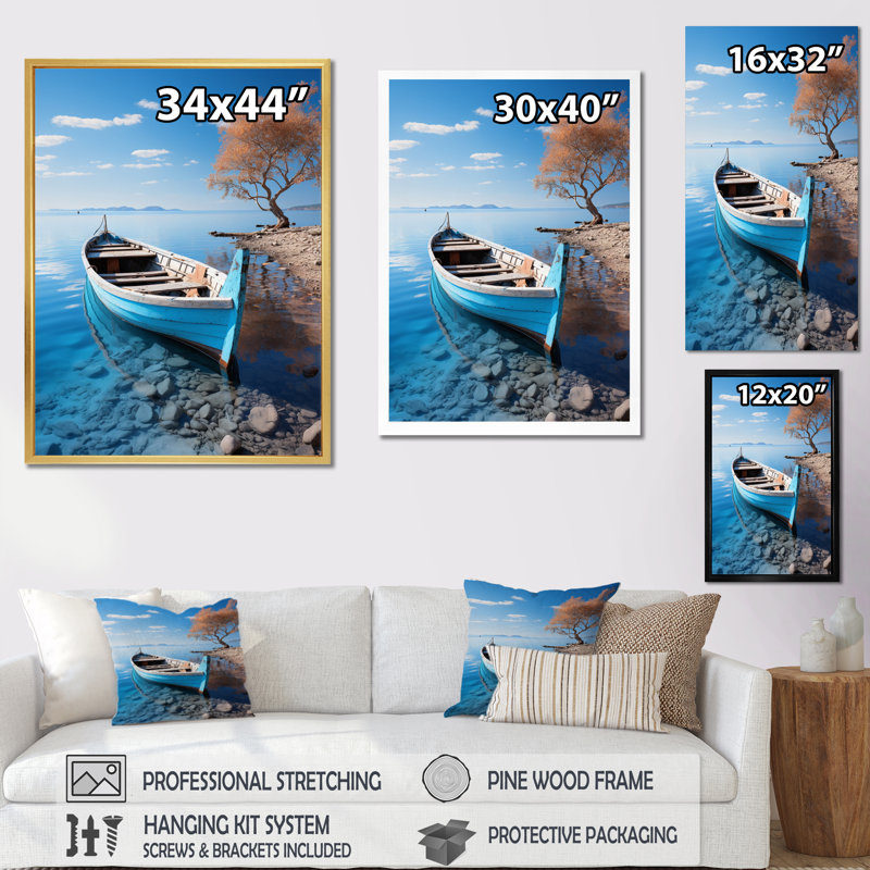 «Bowry Blue Boat Serenity I», reproduction sur toile, H 44 po x l 34 po x P 1,5 po, Cadre photo argenté