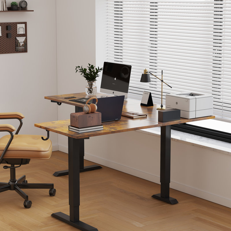 Mickail Adjustable L-Shaped Standing Desk, Rustic Brown