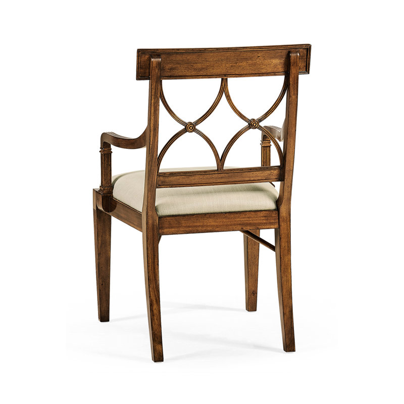 Upholstered Arm Chair, Tan, Medium Antique Mahogany