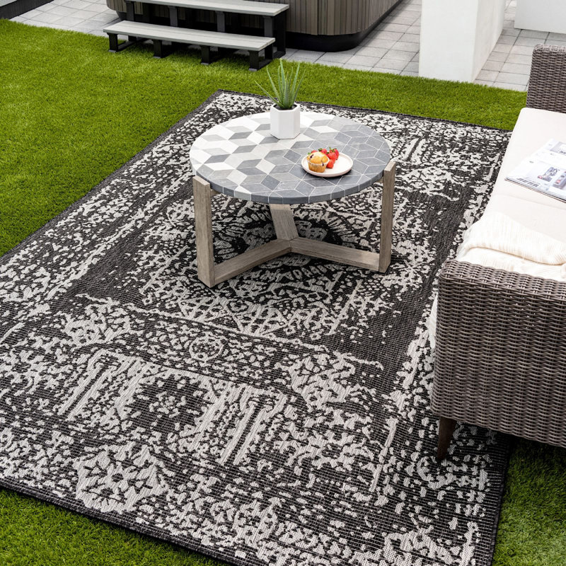 Tapis intérieur / extérieur gris anthracite Cowart, Rectangle 9 pi x 12 pi 2 po