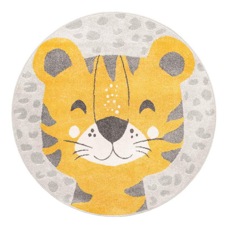 Round Animal Print Polypropylene Plastic Rug, Round 5'3"