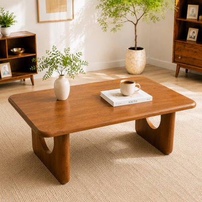 47.24" Walnut Rectangular MDF Coffee Table, U-Shaped Legs, Mid-Century Minimalist Low Center Table for Living Room, Home Office