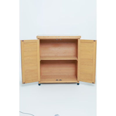 Outdoor Work Station Table With Storage Cabinet, Magnetic Door, And Ample For Gardening Potting Bench Adjustable Protective Footpad, Rust Metal Top, Needs