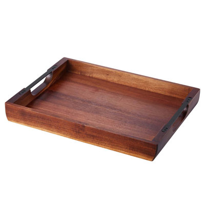 Plateau de service 17 x 12,2 pouces Acacia Table de service pour ordinateur portable avec poignées