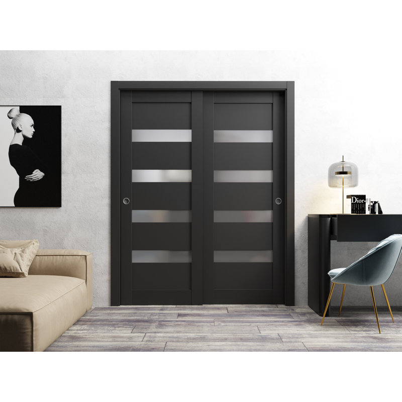 Portes noires en verre givré Quardo, 64 po x 80 po