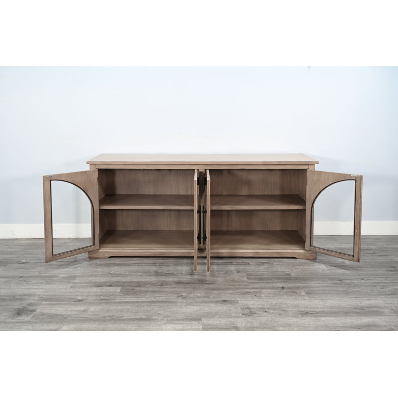 Elena Modern Black Wood Display Cabinet with Arched Glass Doors, Hazelnut