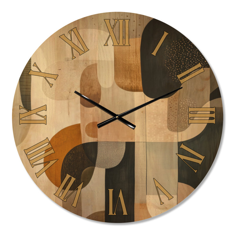 Formes organiques en terre - Horloge murale de style milieu du siècle, imprimée sur bois, Grand