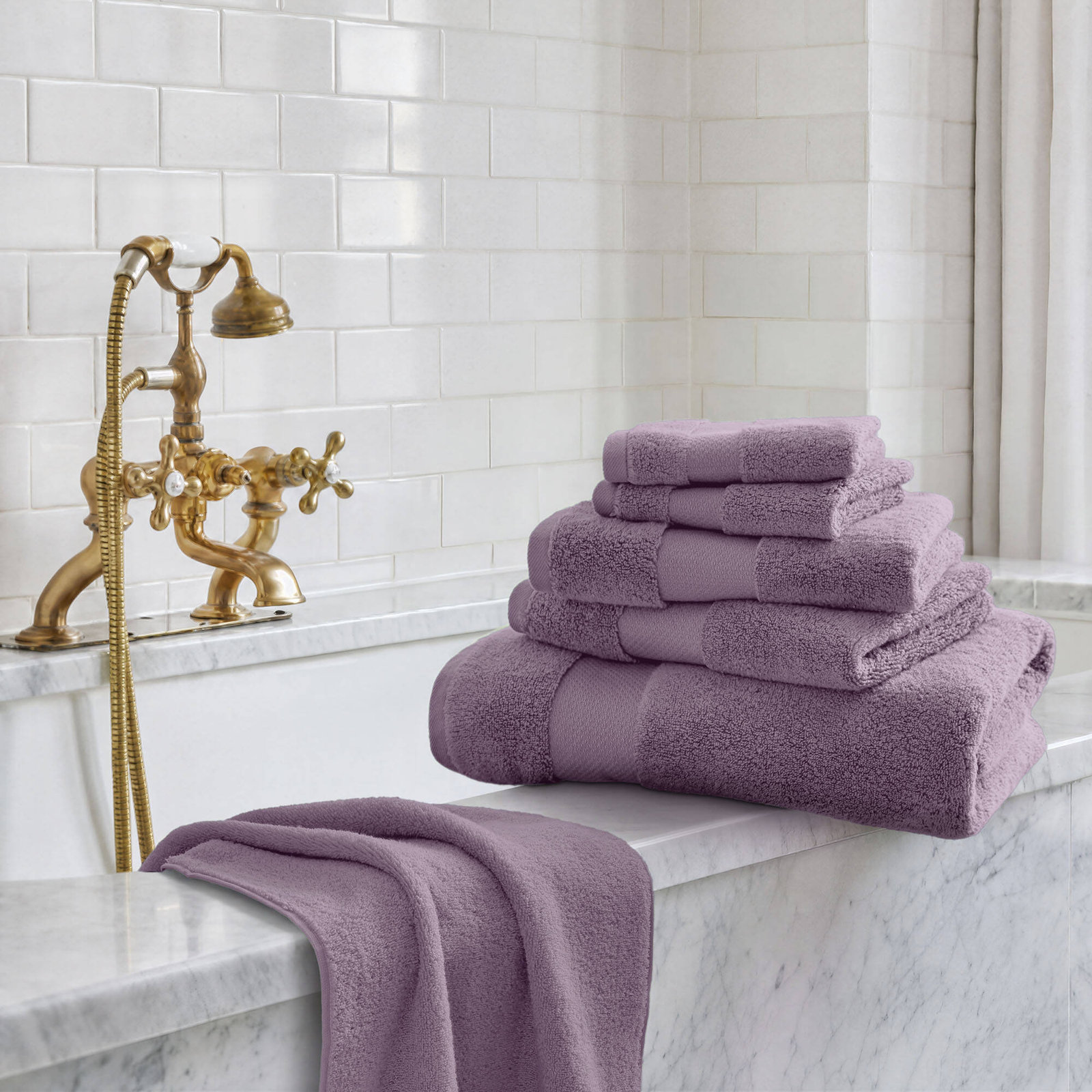 Turkish Cotton Quick-Dry Towel Set, Purple, 6 Piece Towel Set