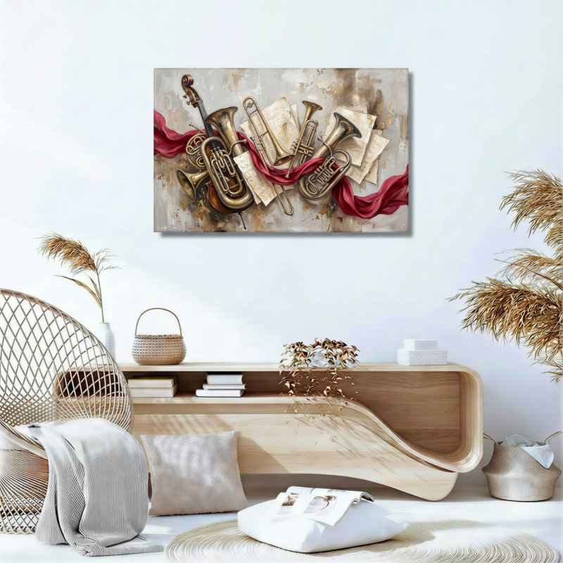 Ensemble de 1 tableau sur toile représentant des instruments de musique, 36"H x 48"W, Toile tendue