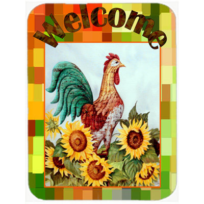 Caroline's Treasures Welcome Rooster Glass Cutting Board