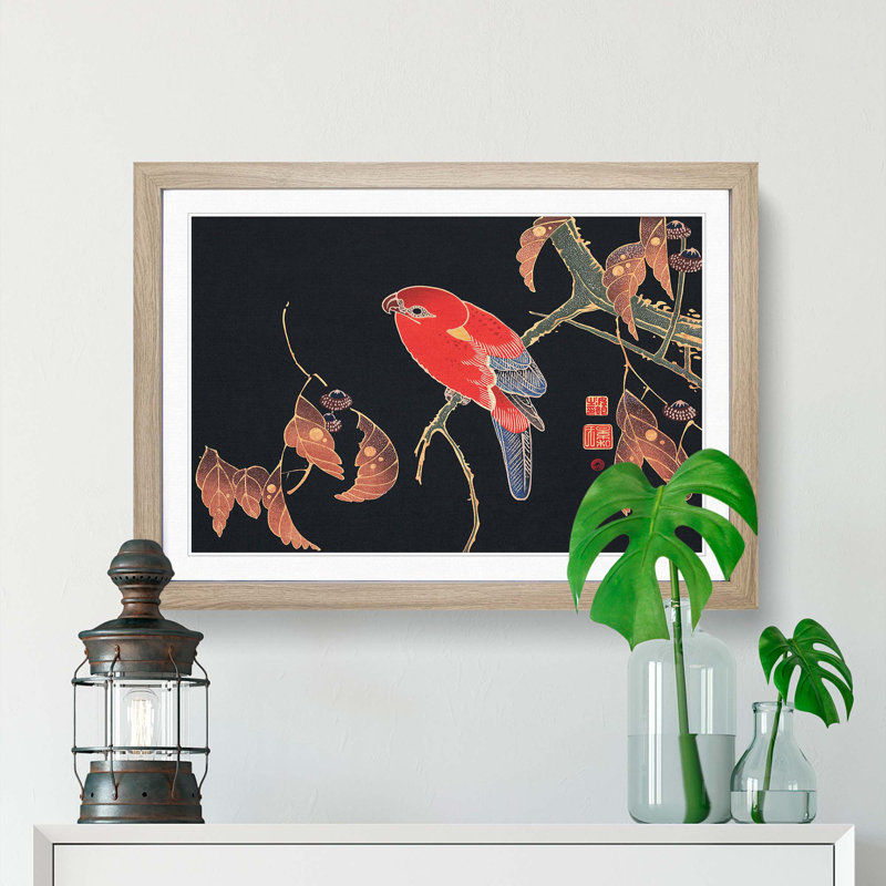 Red Parrot by Ito Jakuchu - Picture Frame Painting Print, 48cm H x 65cm W x 2cm D, Oak Framed