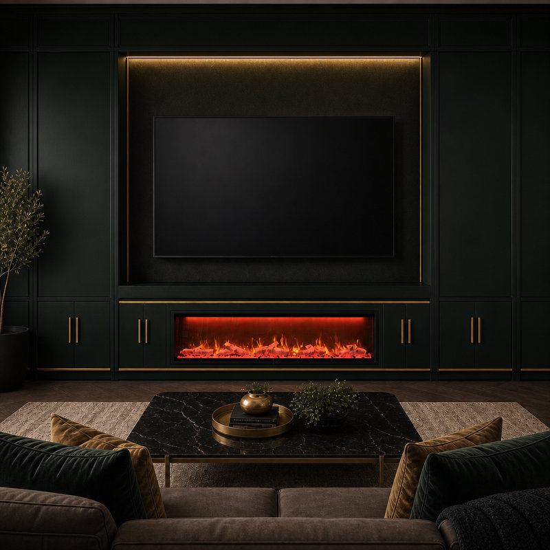 Black Electric Fireplace with 5000 BTU, 20.25" H x 76.5" W x 8.75" D