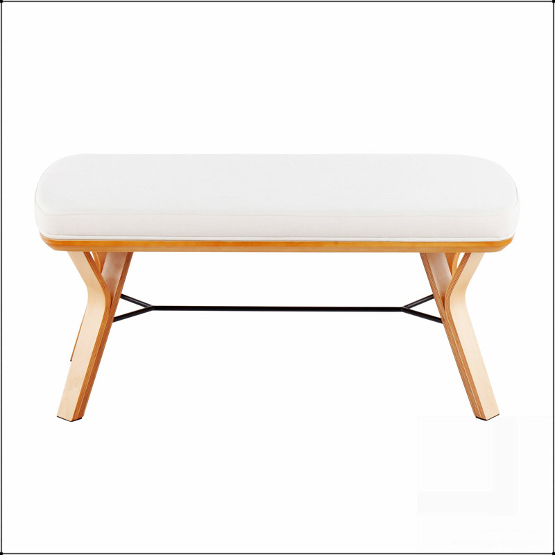 Banc Folia Mid-Century moderne en bois naturel, Crème