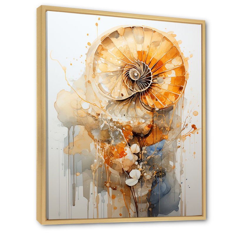 Spirale dorée dorée sur toile, H 32 po x l 24 po x P 1 po, Cadre naturel flottant